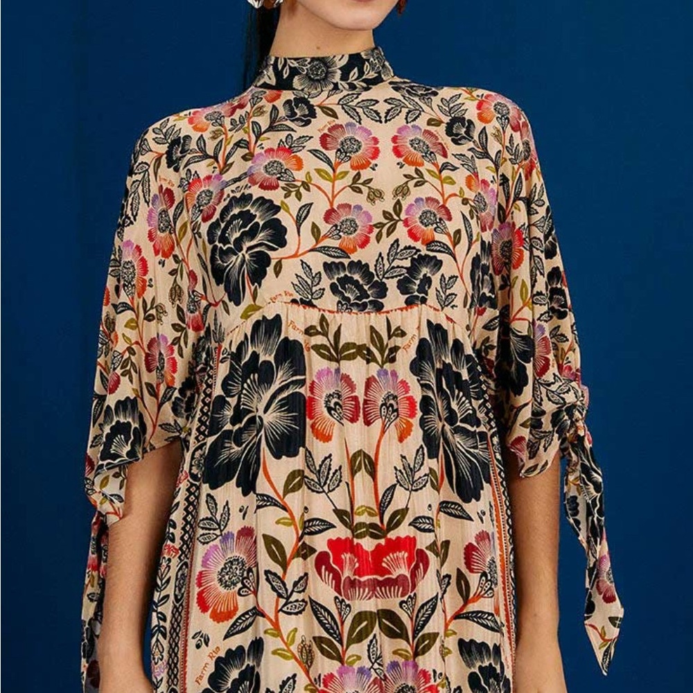 Farm Rio Romantic Garden Floral High-Neck Maxi Dress